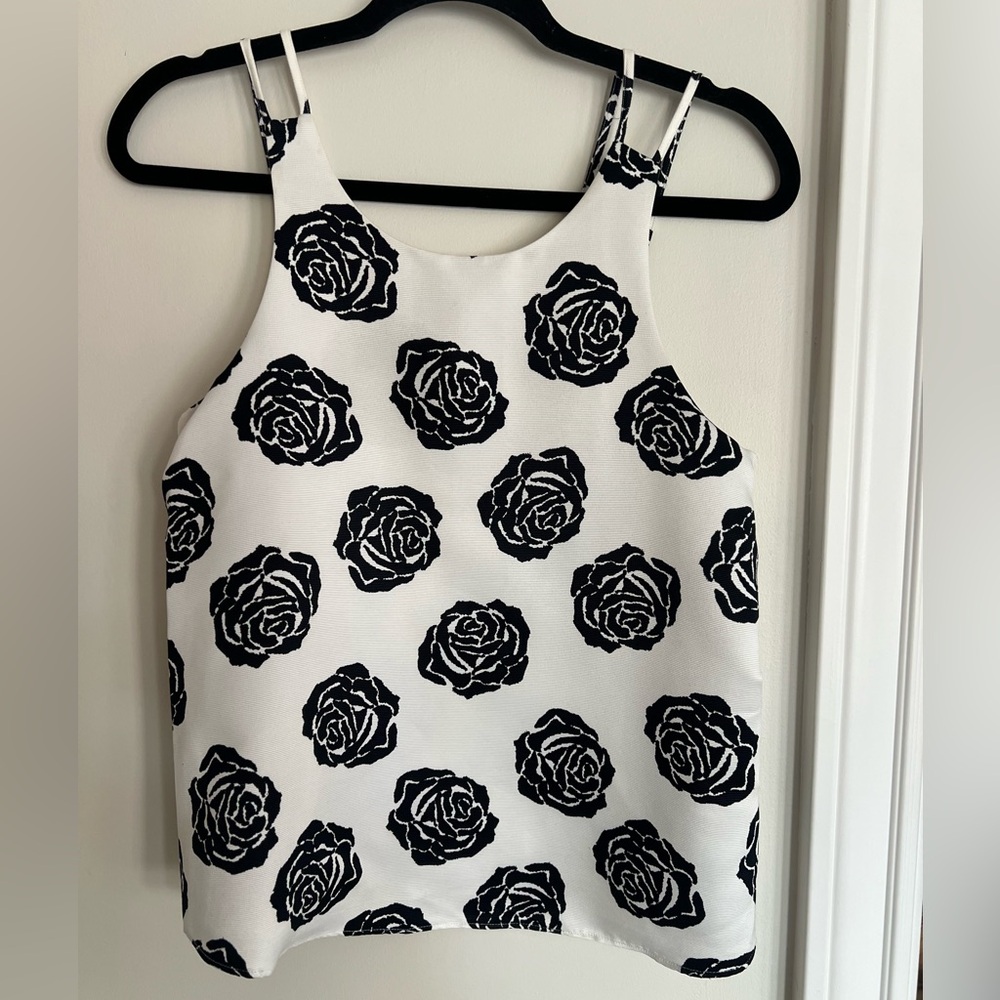 cooper & ella Ivory Top with Black Neutral Floral Trim